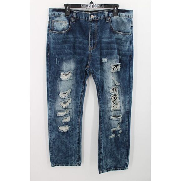 CARBON BLACK PREMIUM JEANS DISTRESSED 36/32 BLUE DENIM DESTROYED - Picture 1 of 11